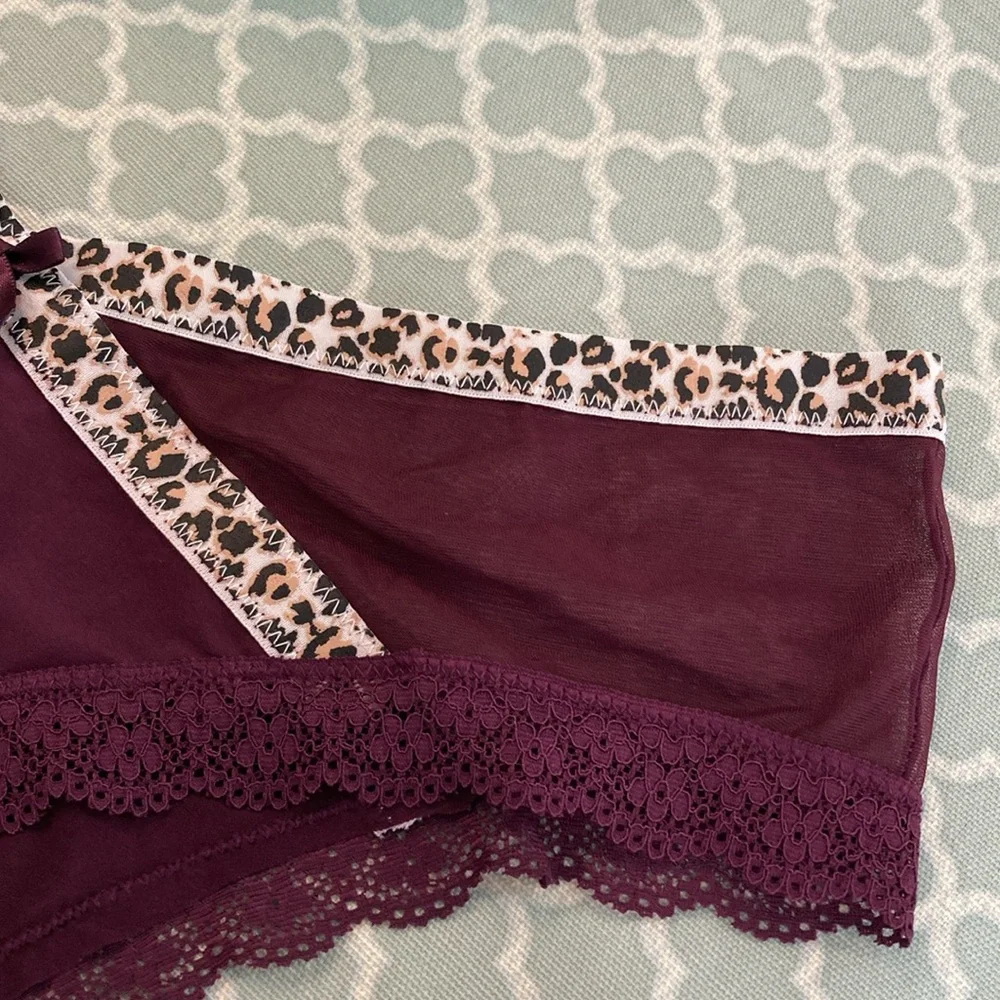 Vintage Victoria’s Secret Leopard Trim Mesh Side Cheeky Purple L
